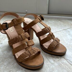 Women’s XOXO Tan Braided Heels, Size 10